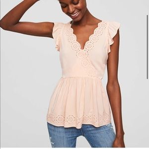 Beautiful EUC LOFT Eyelet Wrap Peplum Top size 16